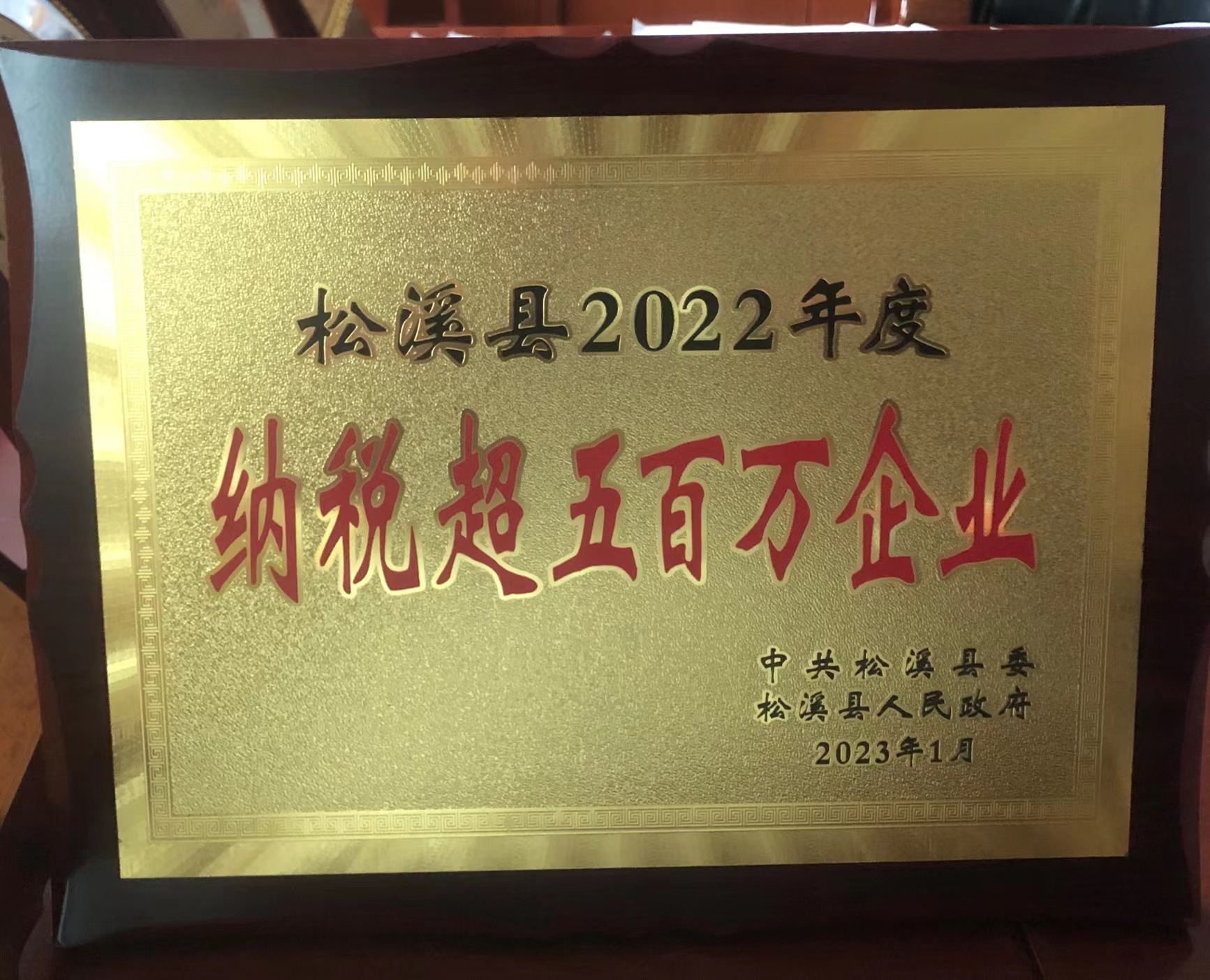 喜報！易順建工集團(tuán)喜獲“松溪縣2022年度納稅超五百萬企業(yè)”榮譽